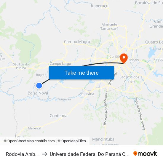 Rodovia Aníbal Khury, 54 to Universidade Federal Do Paraná Campus Centro Politécnico map