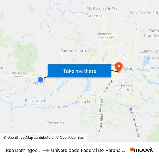 Rua Domingos Poletto, 870 to Universidade Federal Do Paraná Campus Centro Politécnico map