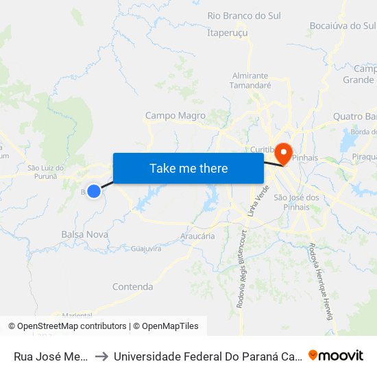 Rua José Merchiori, 511 to Universidade Federal Do Paraná Campus Centro Politécnico map