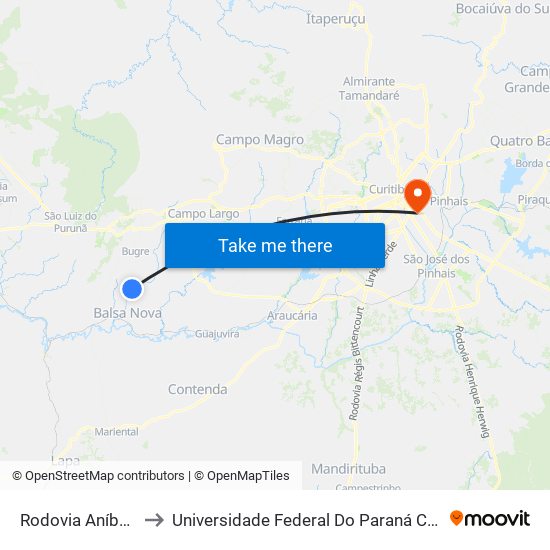 Rodovia Aníbal Khury, 110 to Universidade Federal Do Paraná Campus Centro Politécnico map