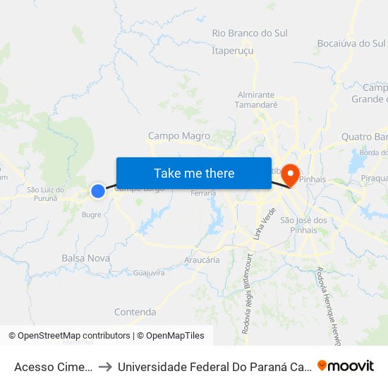 Acesso Cimento Itambé to Universidade Federal Do Paraná Campus Centro Politécnico map
