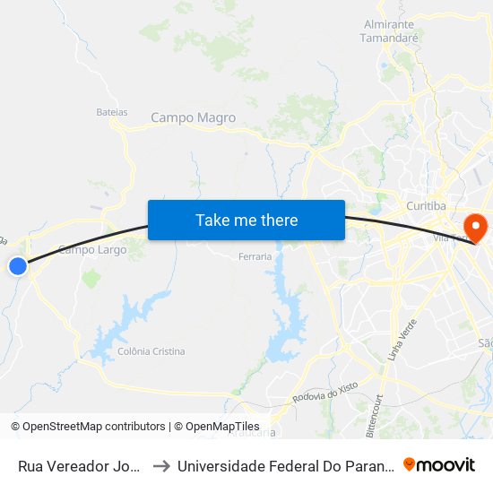 Rua Vereador Joanin Stroparo, 568 to Universidade Federal Do Paraná Campus Centro Politécnico map
