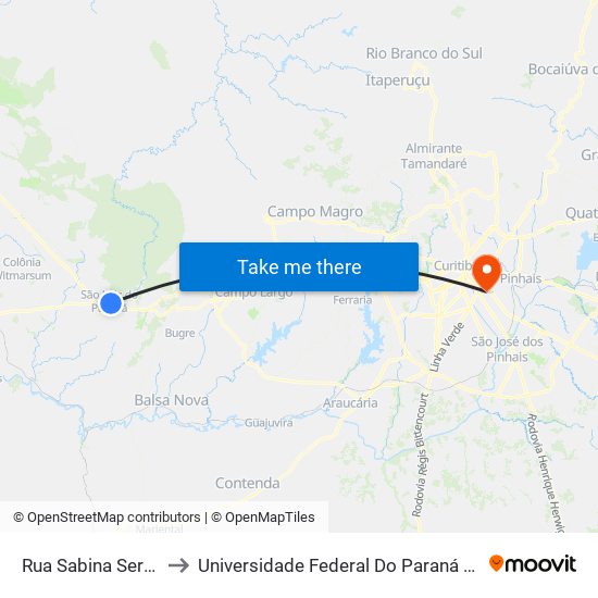 Rua Sabina Serra Receto, 724 to Universidade Federal Do Paraná Campus Centro Politécnico map