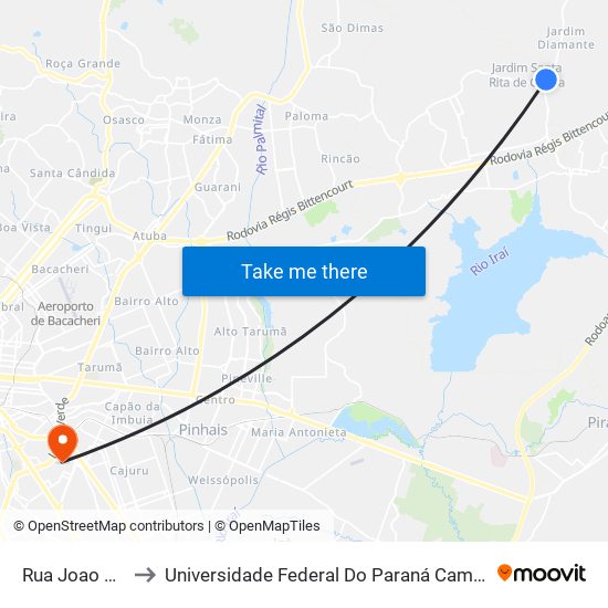 Rua Joao Magri, 54 to Universidade Federal Do Paraná Campus Centro Politécnico map