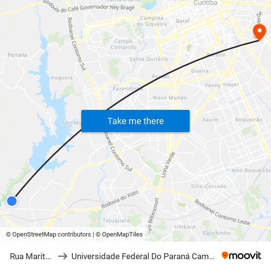 Rua Maritaca, 369 to Universidade Federal Do Paraná Campus Centro Politécnico map