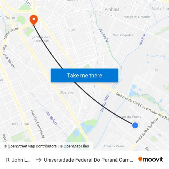 R. John Lenon, 76 to Universidade Federal Do Paraná Campus Centro Politécnico map