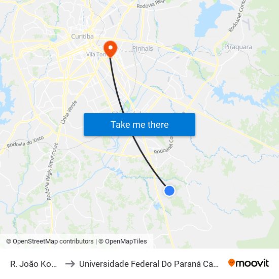 R. João Kosiak, 1708 to Universidade Federal Do Paraná Campus Centro Politécnico map