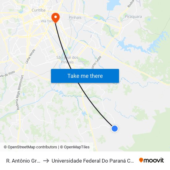 R. Antônio Greboge, 810 to Universidade Federal Do Paraná Campus Centro Politécnico map