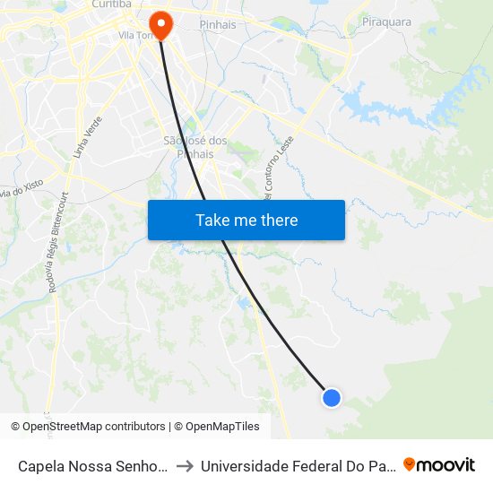 Capela Nossa Senhora De Fátima - Roça Velha to Universidade Federal Do Paraná Campus Centro Politécnico map