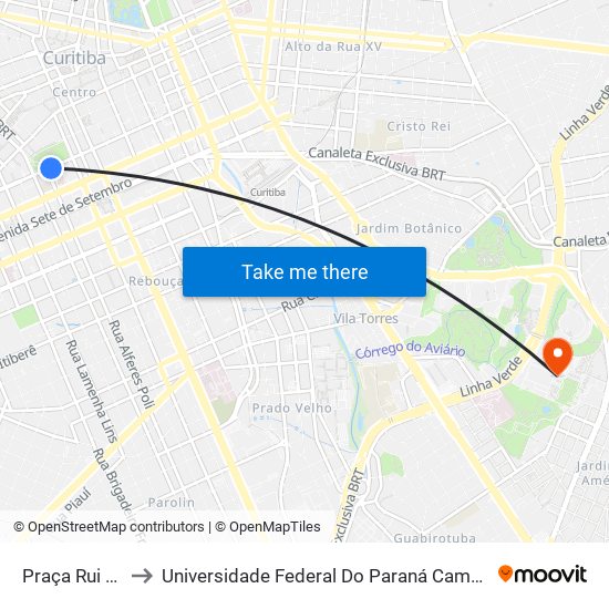 Praça Rui Barbosa to Universidade Federal Do Paraná Campus Centro Politécnico map