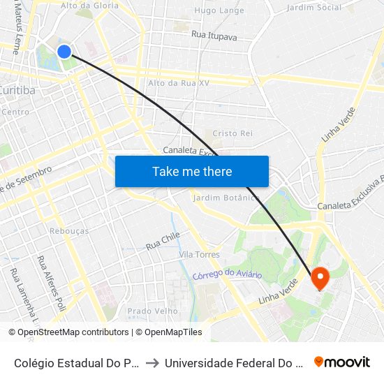 Colégio Estadual Do Paraná (Viação Castelo Branco) to Universidade Federal Do Paraná Campus Centro Politécnico map