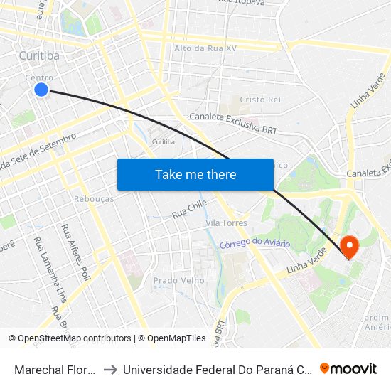 Marechal Floriano Peixoto to Universidade Federal Do Paraná Campus Centro Politécnico map