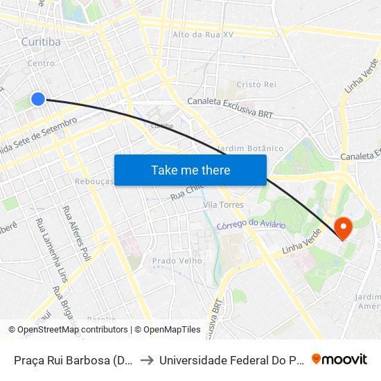 Praça Rui Barbosa (Desembargador Westphalen) to Universidade Federal Do Paraná Campus Centro Politécnico map