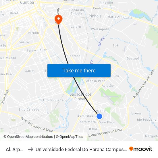 Al. Arpo, 304 to Universidade Federal Do Paraná Campus Centro Politécnico map