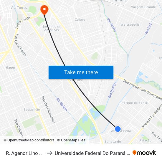 R. Agenor Lino De Oliveira, 740 to Universidade Federal Do Paraná Campus Centro Politécnico map