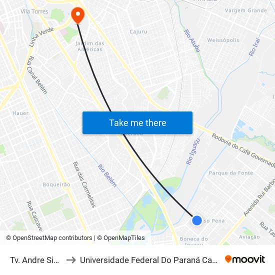 Tv. Andre Siccuro, 285 to Universidade Federal Do Paraná Campus Centro Politécnico map