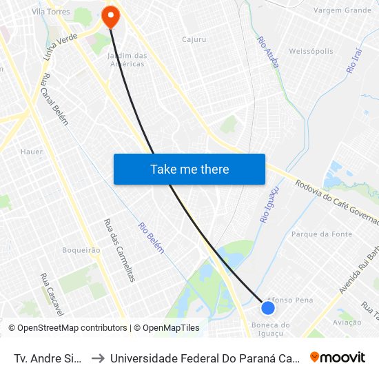 Tv. Andre Siccuro, 522 to Universidade Federal Do Paraná Campus Centro Politécnico map