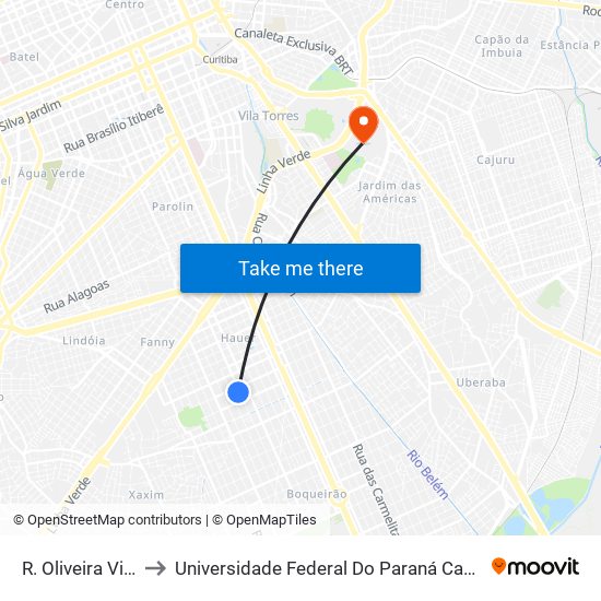 R. Oliveira Viana, 1318 to Universidade Federal Do Paraná Campus Centro Politécnico map