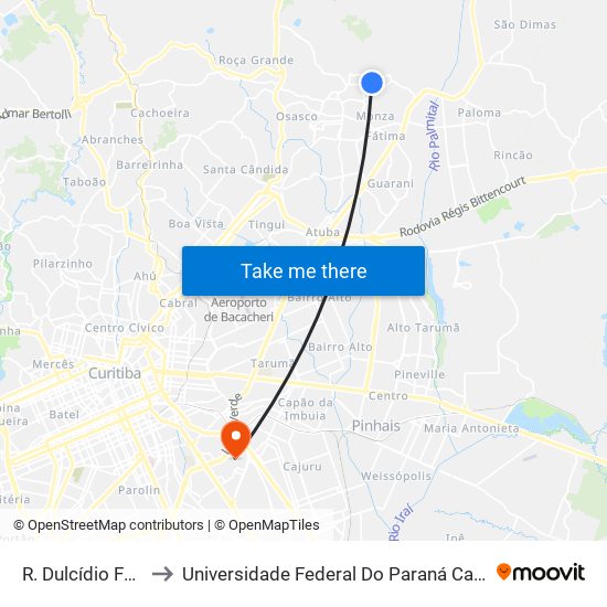 R. Dulcídio Falavinha, 69 to Universidade Federal Do Paraná Campus Centro Politécnico map