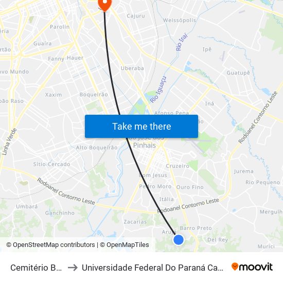Cemitério Barro Preto to Universidade Federal Do Paraná Campus Centro Politécnico map