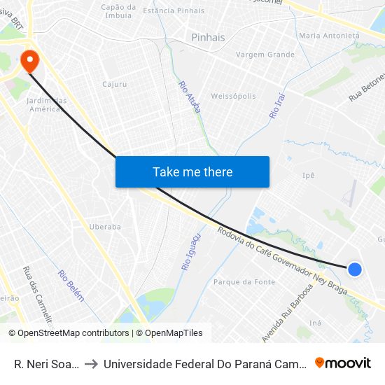 R. Neri Soares, 257 to Universidade Federal Do Paraná Campus Centro Politécnico map