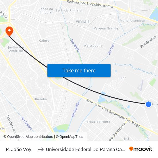 R. João Voytovici, 171 to Universidade Federal Do Paraná Campus Centro Politécnico map