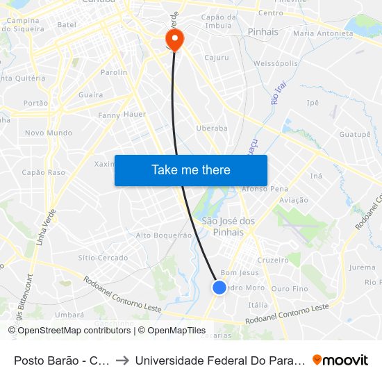 Posto Barão - Colônia Rio Grande to Universidade Federal Do Paraná Campus Centro Politécnico map