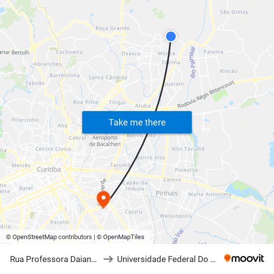 Rua Professora Daiana Stefhanne Da Costa Silva, 22 to Universidade Federal Do Paraná Campus Centro Politécnico map