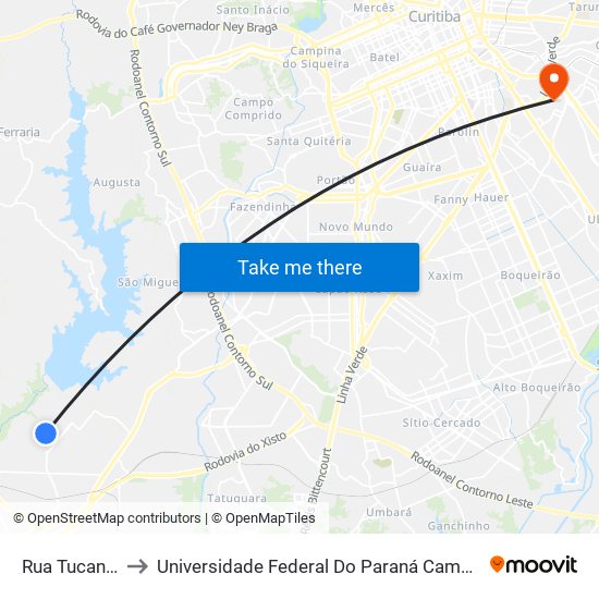 Rua Tucano, 1723 to Universidade Federal Do Paraná Campus Centro Politécnico map