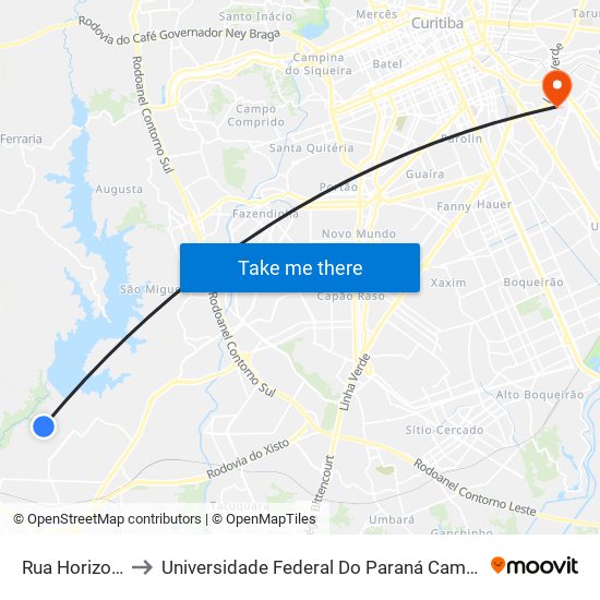 Rua Horizonte, 114 to Universidade Federal Do Paraná Campus Centro Politécnico map