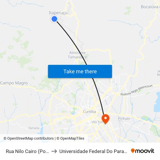 Rua Nilo Cairo (Ponto De Regulagem) to Universidade Federal Do Paraná Campus Centro Politécnico map