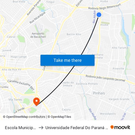 Escola Municipal 31 De Março to Universidade Federal Do Paraná Campus Centro Politécnico map