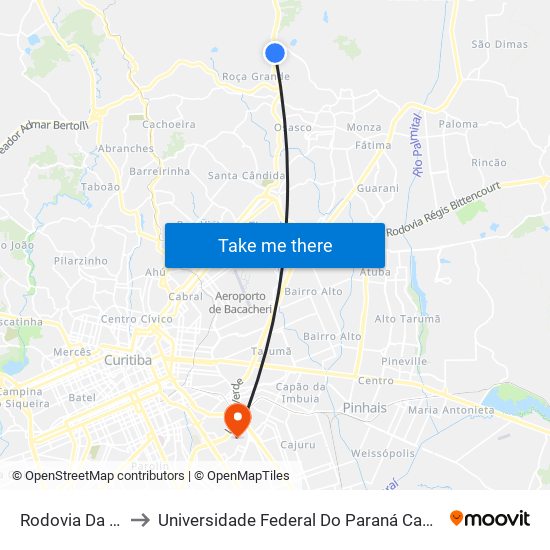 Rodovia Da Uva, 3884 to Universidade Federal Do Paraná Campus Centro Politécnico map