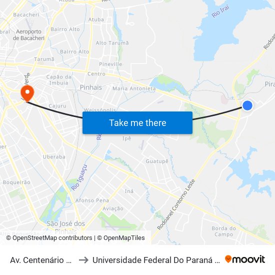 Av. Centenário Do Paraná, 530 to Universidade Federal Do Paraná Campus Centro Politécnico map