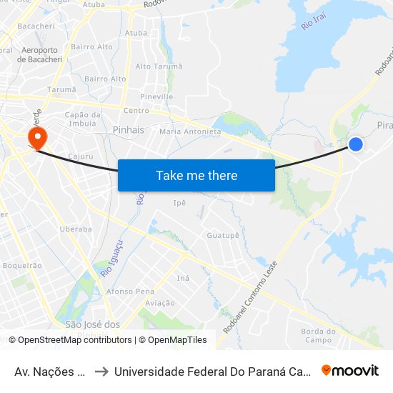 Av. Nações Unidas, 90 to Universidade Federal Do Paraná Campus Centro Politécnico map