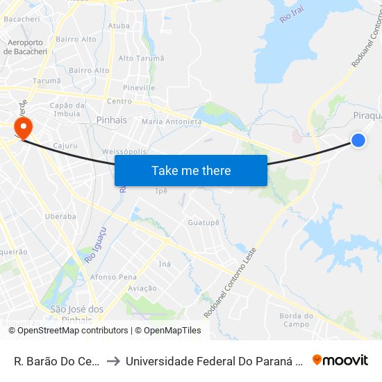 R. Barão Do Cerro Azul, 1463 to Universidade Federal Do Paraná Campus Centro Politécnico map