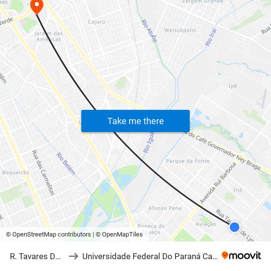 R. Tavares De Lyra, 3408 to Universidade Federal Do Paraná Campus Centro Politécnico map