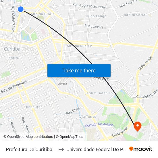 Prefeitura De Curitiba (Av. Cândido De Abreu, 707) to Universidade Federal Do Paraná Campus Centro Politécnico map