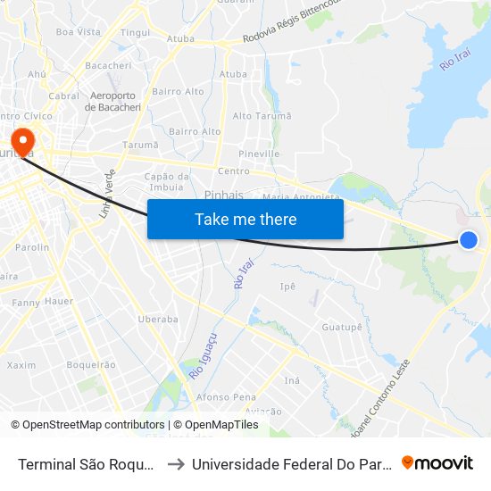 Terminal São Roque (Vila Macedo) to Universidade Federal Do Paraná Prédio Histórico map