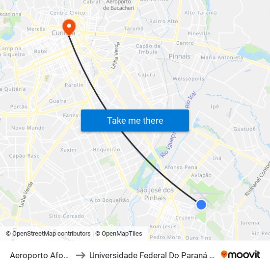 Aeroporto Afonso Pena to Universidade Federal Do Paraná Prédio Histórico map