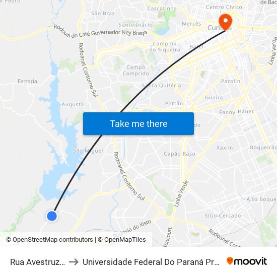 Rua Avestruz, 1416 to Universidade Federal Do Paraná Prédio Histórico map