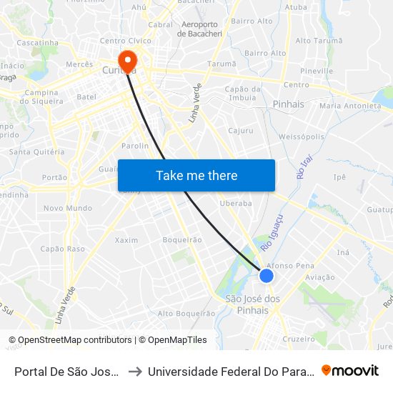 Portal De São José Dos Pinhais to Universidade Federal Do Paraná Prédio Histórico map