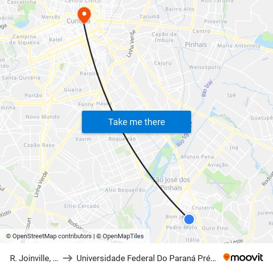 R. Joinville, 2900 to Universidade Federal Do Paraná Prédio Histórico map