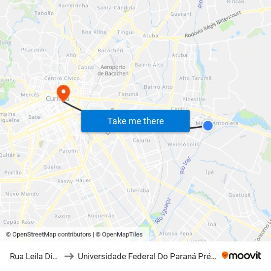 Rua Leila Diniz, 75 to Universidade Federal Do Paraná Prédio Histórico map