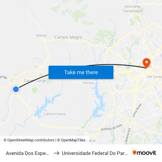 Avenida Dos Expedicionario, 447 to Universidade Federal Do Paraná Prédio Histórico map