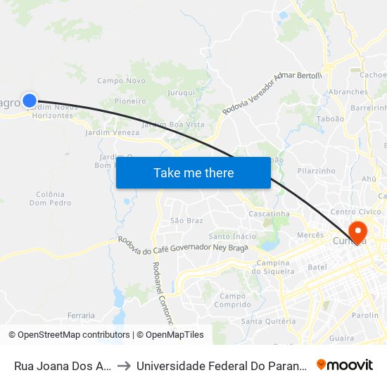 Rua Joana Dos Anjos, 2310 to Universidade Federal Do Paraná Prédio Histórico map