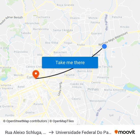 Rua Aleixo Schluga, 101 - Vila Zumbi to Universidade Federal Do Paraná Prédio Histórico map