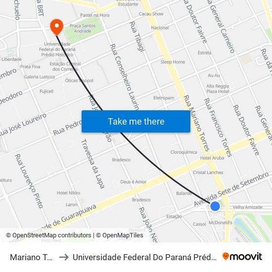 Mariano Torres to Universidade Federal Do Paraná Prédio Histórico map