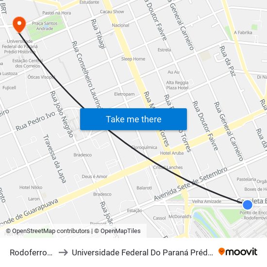 Rodoferroviária to Universidade Federal Do Paraná Prédio Histórico map