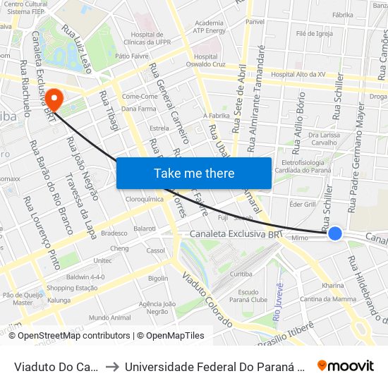 Viaduto Do Capanema to Universidade Federal Do Paraná Prédio Histórico map